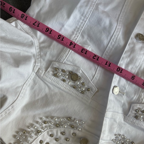 Joseph Ribkoff Vanilla Embellished Button-Down Bling Denim Jacket 241912 SZ M - Picture 7 of 8